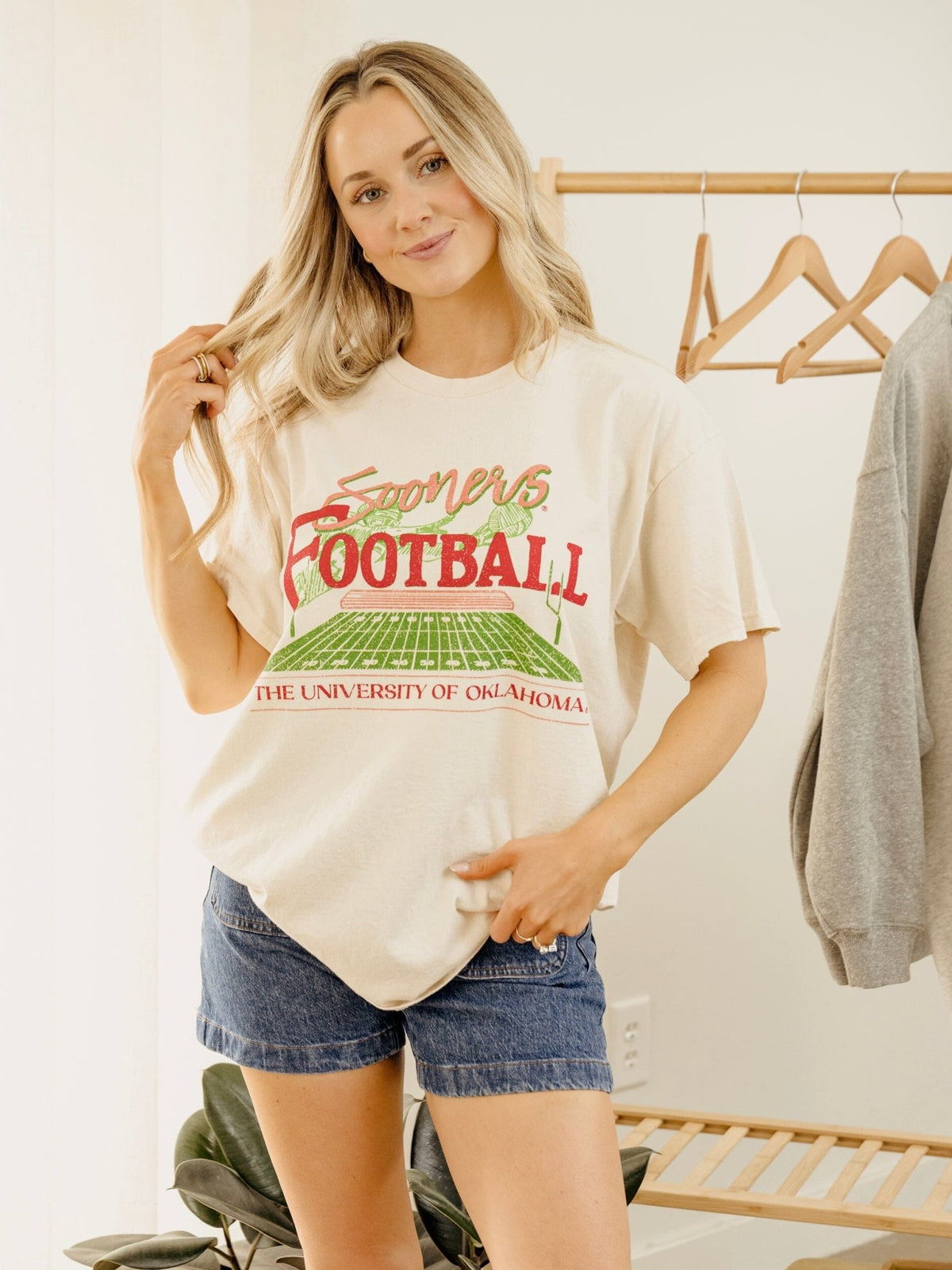 OU Sooners Football Field Off White Thrifted Tee