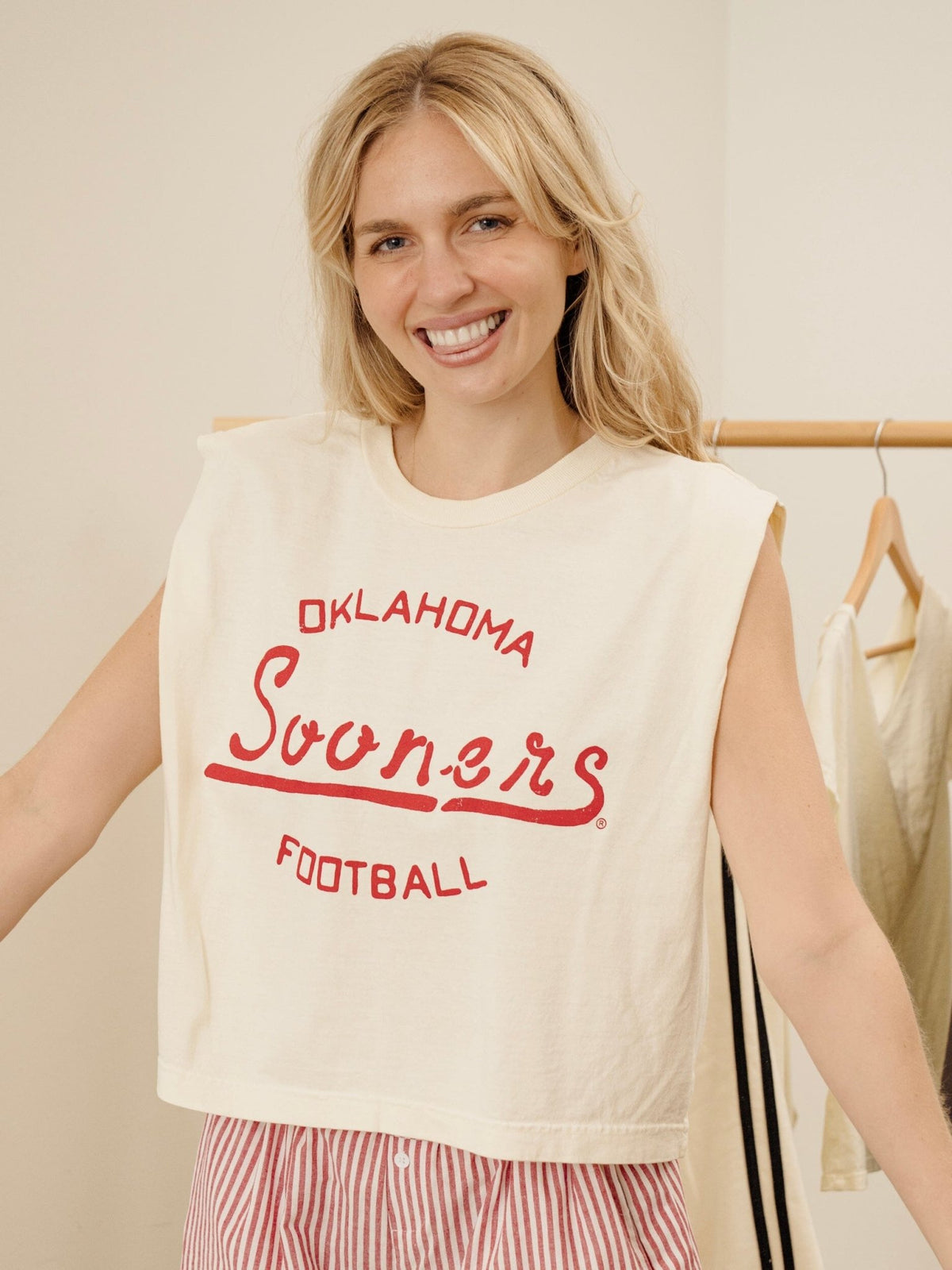 OU Sooners Football Stencil Off White Tank