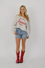 OU Sooners Football Stencil Tie Off Shoulder Gray Hi Dive Sweatshirt