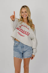 OU Sooners Football Stencil Tie Off Shoulder Gray Hi Dive Sweatshirt