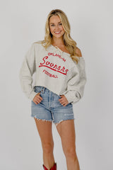 OU Sooners Football Stencil Tie Off Shoulder Gray Hi Dive Sweatshirt