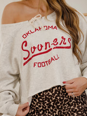 OU Sooners Football Stencil Tie Off Shoulder Gray Hi Dive Sweatshirt