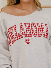 OU Sooners Gingham Heart Ash Gray Flashdance Sweatshirt