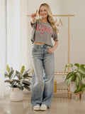 OU Sooners Gingham Heart Gray Cropped Tee