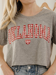 OU Sooners Gingham Heart Gray Cropped Tee