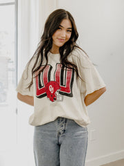 OU Sooners Helmet Fade Off White Thrifted Tee