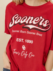OU Sooners Letterman Crimson Thrifted Tee