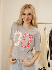 OU Sooners Quilted Puff Ink Gray Cropped Tee