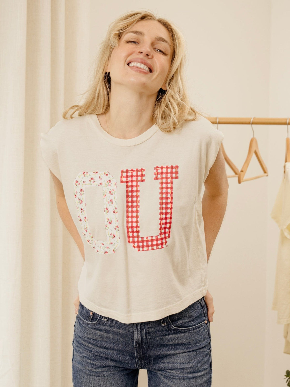 OU Sooners Quilted Puff Ink Off White Tank