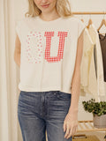 OU Sooners Quilted Puff Ink Off White Tank