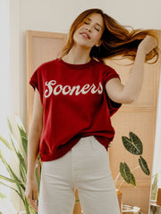 OU Sooners Script Crimson Sleeveless Sweatshirt - NOT AVAILABLE FOR WHOLESALE PURCHASE