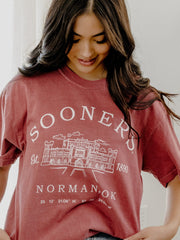 OU Sooners Stadium Coordinates Crimson Tee