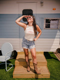 OU Sooners Stadium Coordinates Off White Micro Cropped Tank