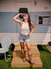 OU Sooners Stadium Coordinates Off White Micro Cropped Tank