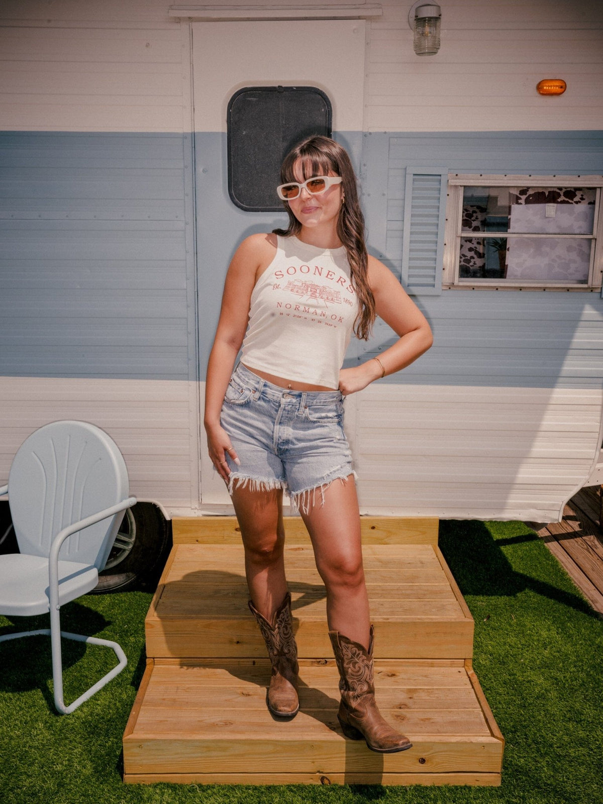 OU Sooners Stadium Coordinates Off White Micro Cropped Tank