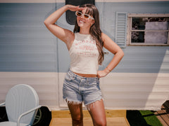 OU Sooners Stadium Coordinates Off White Micro Cropped Tank