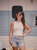 OU Sooners Stadium Coordinates Off White Micro Cropped Tank