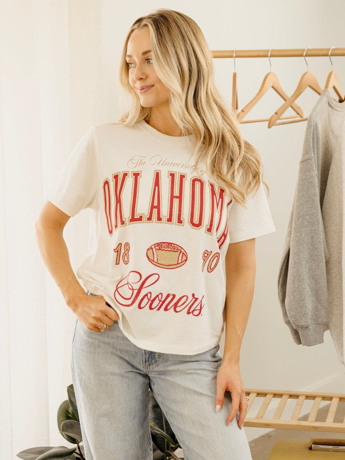 OU Sooners Wave Arch Off White Thrifted Tee