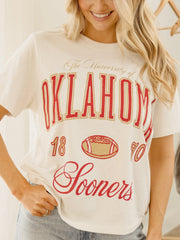 OU Sooners Wave Arch Off White Thrifted Tee