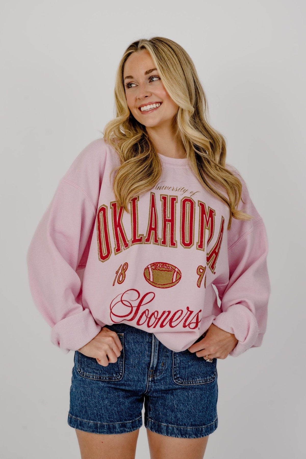 OU Sooners Wave Arch Pink Thrifted Sweatshirt