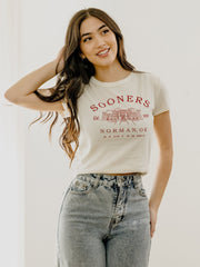 OU Stadium Coordinates Off White Micro Cropped Tee