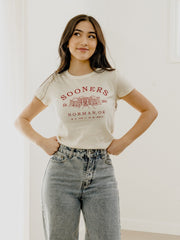 OU Stadium Coordinates Off White Micro Cropped Tee