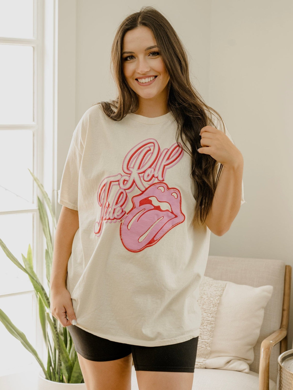 Rolling Stones Bama Crimson Tide Malibu Puff Ink Off White Thrifted Tee