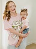 Rolling Stones Floral Lick Pink Thrifted Distressed Tee