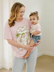 Rolling Stones Floral Lick Pink Thrifted Distressed Tee