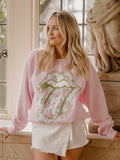 Rolling Stones Floral Lick Pink Thrifted Sweatshirt