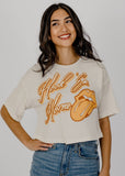 Rolling Stones Hook 'Em Horns Malibu Puff Ink Off White Cropped Tee