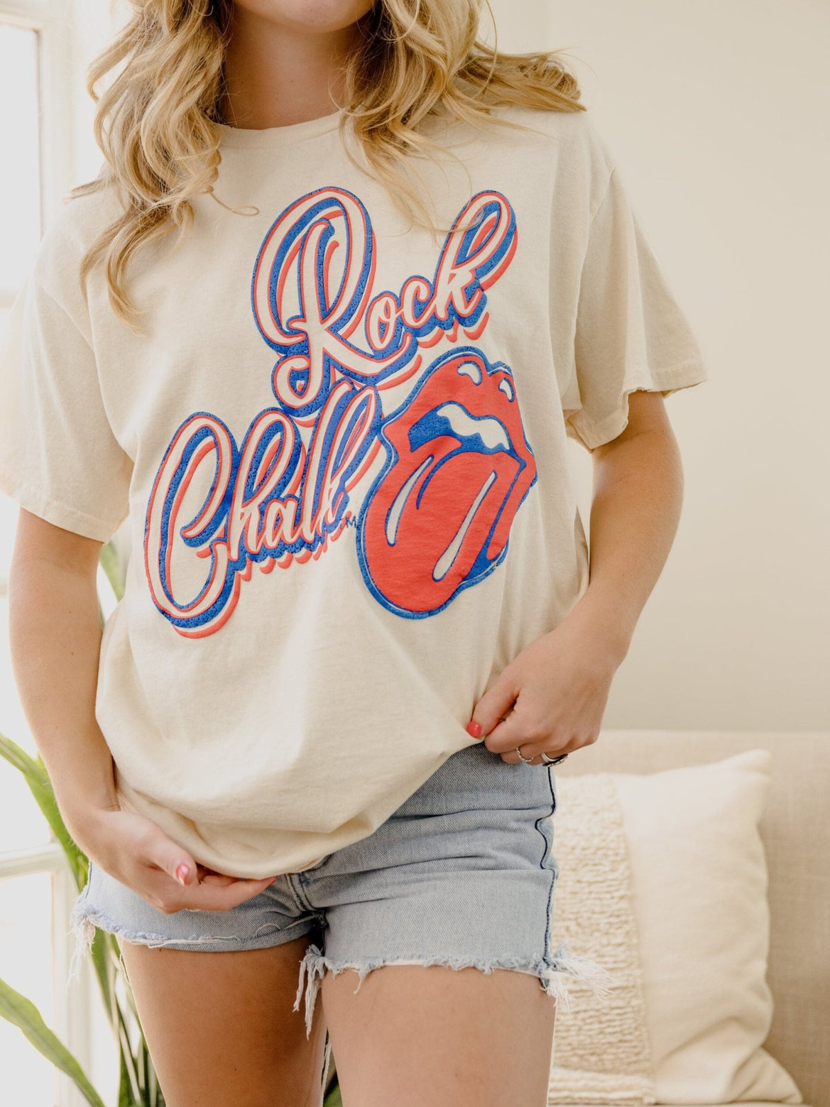 Rolling Stones KU Jayhawks Malibu Puff Ink Off White Thrifted Tee