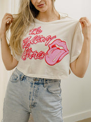 Rolling Stones Malibu Puff Ink White Cropped Tee