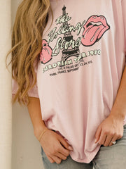 Rolling Stones Paris Puff Ink Pink Thrifted Distressed Tee