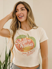 Rolling Stones Peach Off White Micro Cropped Tee