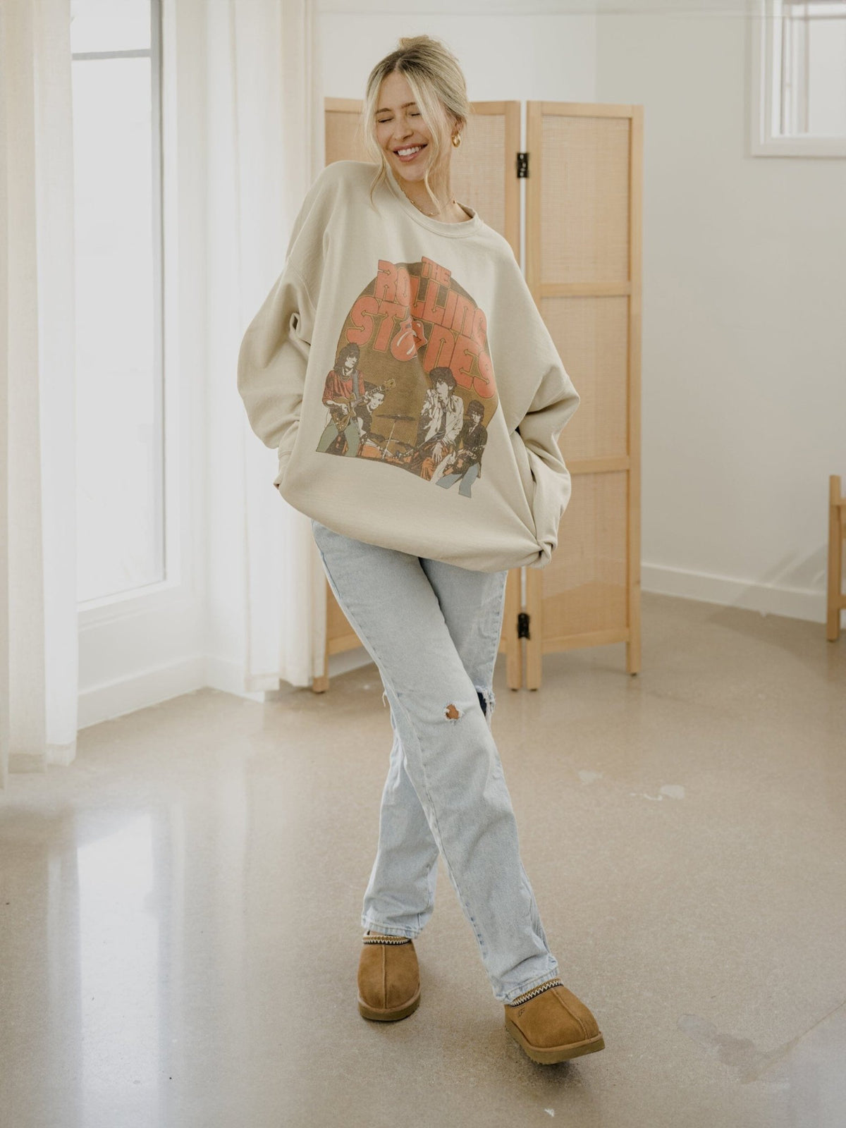 Rolling Stones Stage Circle Sand Thrifted Sweatshirt