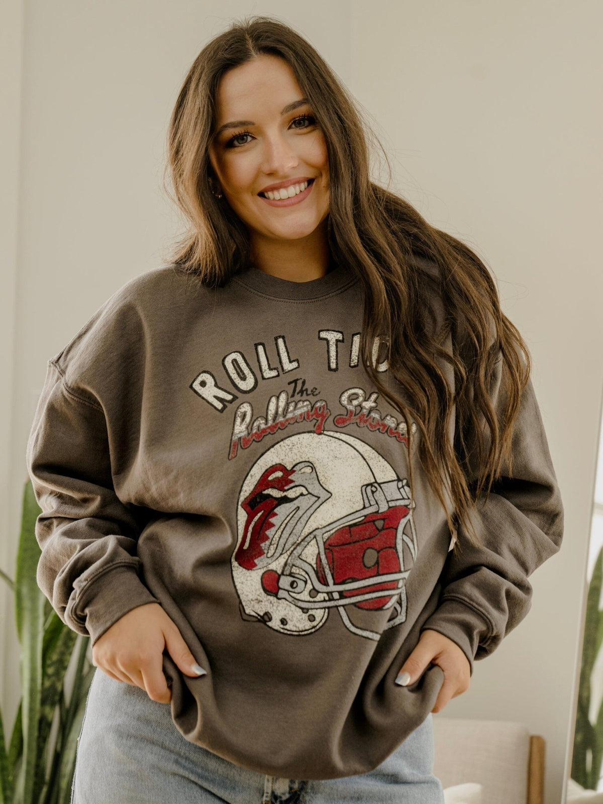 Rolling Stones University of Alabama Helmet Lick Charcoal Thrifted Sweatshirt