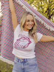 Rolling Stones World's Greatest Band White Micro Cropped Tee