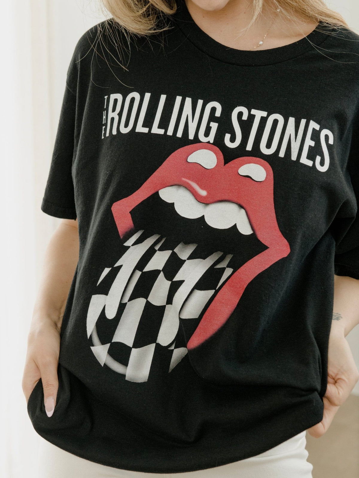 Rolling Stones Zip Code Night Black Thrifted Distressed Tee