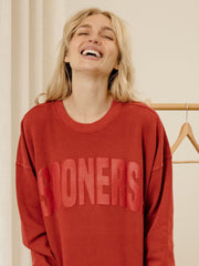 Sooners Mono Puff Ink Red Hi-Dive Oversized Crew Sweatshirt