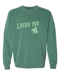 St. Patrick's Day Lucky You Puff Ink Light Green CC Sweatshirt