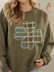 St. Patrick's Day Tartan Clover Green Thrifted Sweatshirt