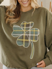 St. Patrick's Day Tartan Clover Green Thrifted Sweatshirt