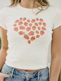 Strawberry Heart Off White Micro Cropped Tee