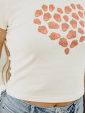 Strawberry Heart Off White Micro Cropped Tee