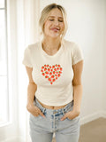 Strawberry Heart Off White Micro Cropped Tee