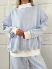 Blue and White Mini Striped Mockneck Sweatshirt