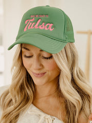 Take Me Back To Tulsa Embroidered Green Trucker Hat