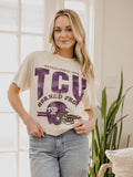 TCU Horned Frogs Established Date Helmet Off White Thrifted Tee