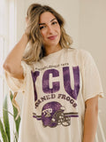 TCU Horned Frogs Established Date Helmet Off White Thrifted Tee